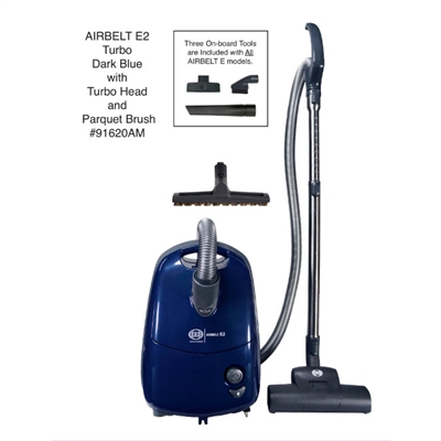 Sebo Airbelt E2 Turbo with turbo nozzle and parquet brush in dark blue