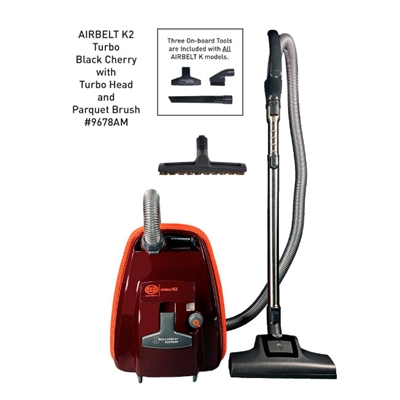 Sebo Airbelt K2 Turbo with turbo head and parquet brush in black cherry