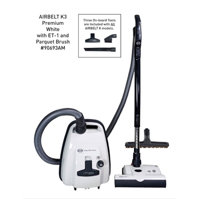 Sebo Airbelt K3 Premium with duel-control handle ET-1 and parquet brush in white